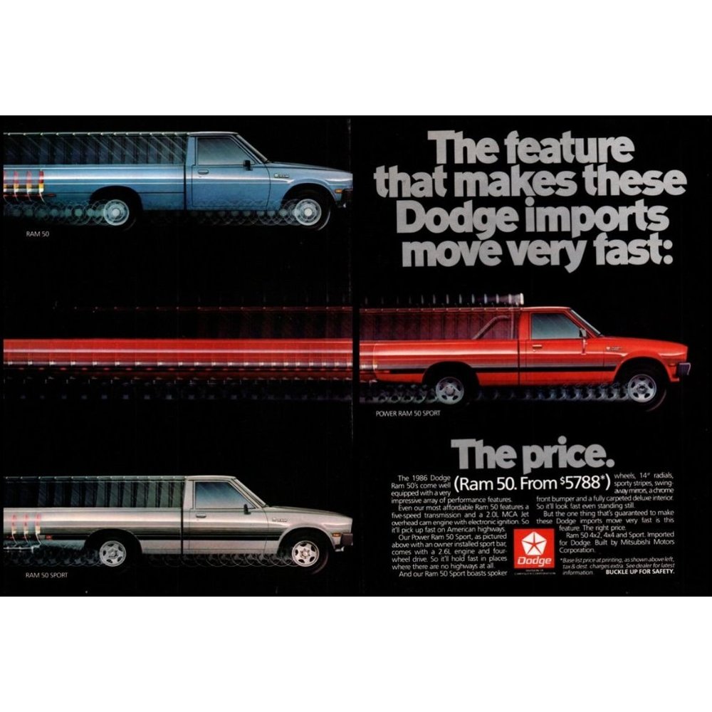 1986 Dodge Ram 50 Pickup Truck 2 Page Vintage Print Ad Time Lapse Photo Wall Art